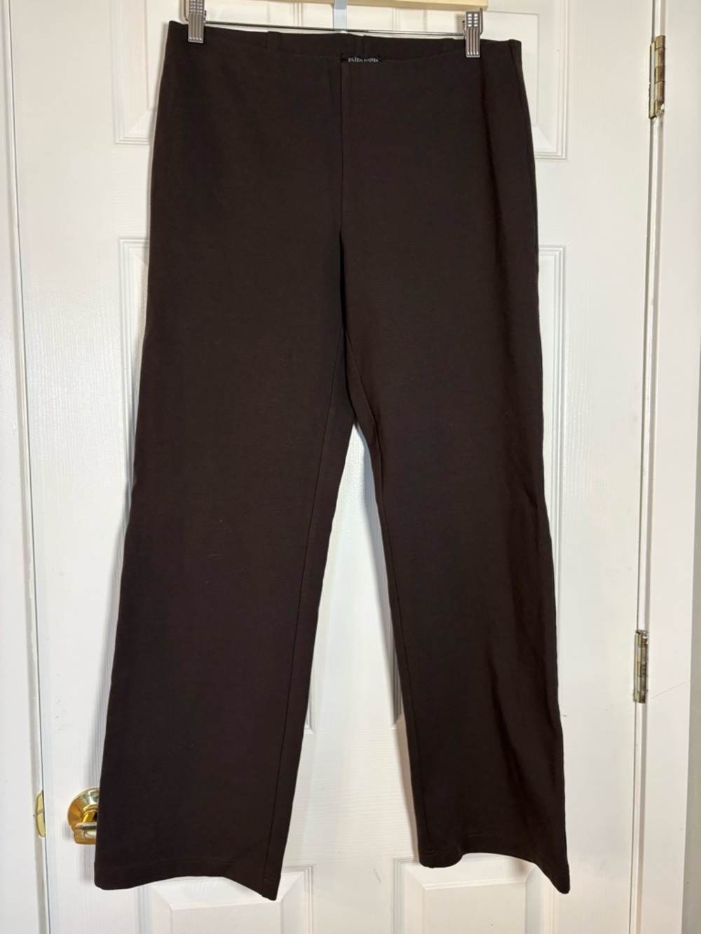Eileen Fisher Chocolate Brown Straight Leg Pants Medium Minimalist Elastic Waist